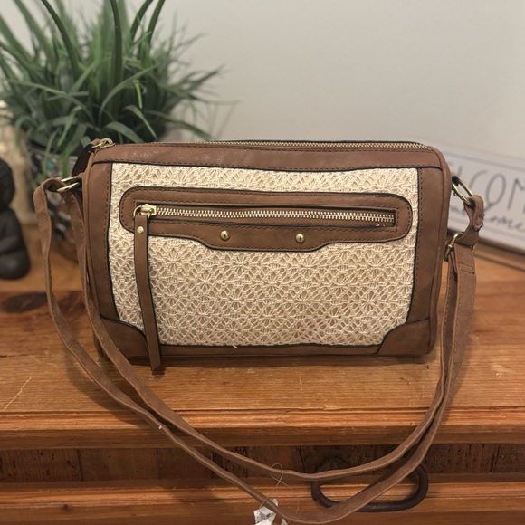 Minicci Handbags - NWT Minicci Brown and Cream Crossbody Bag with Textured Panel